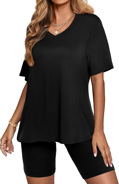 Effortless Summer Style – AGSEEM Two-Piece V-Neck Biker Short Set