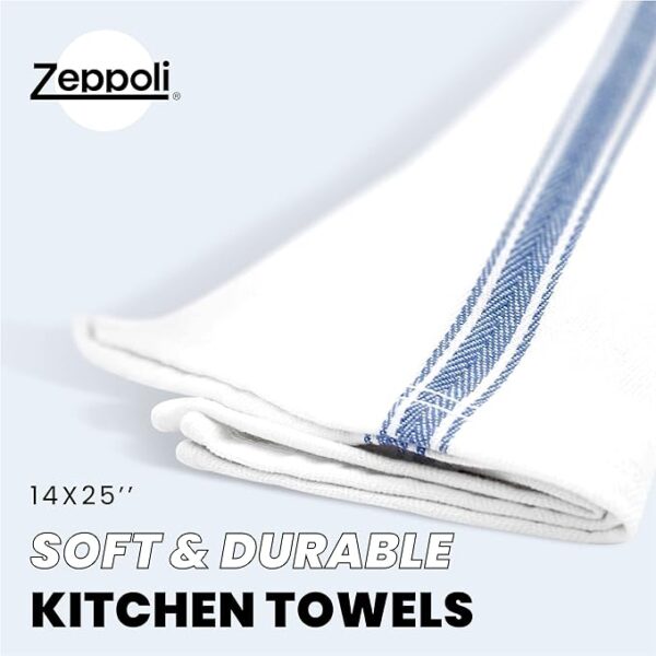 Zeppoli Classic Dish Towels – 100% Cotton, Super Absorbent & Machine Washable (15 Pack)