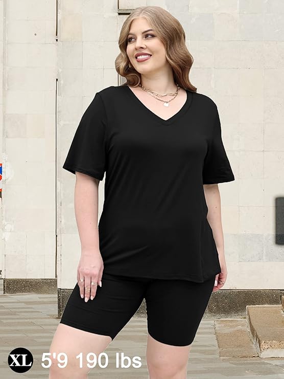 Effortless Summer Style – AGSEEM Two-Piece V-Neck Biker Short Set