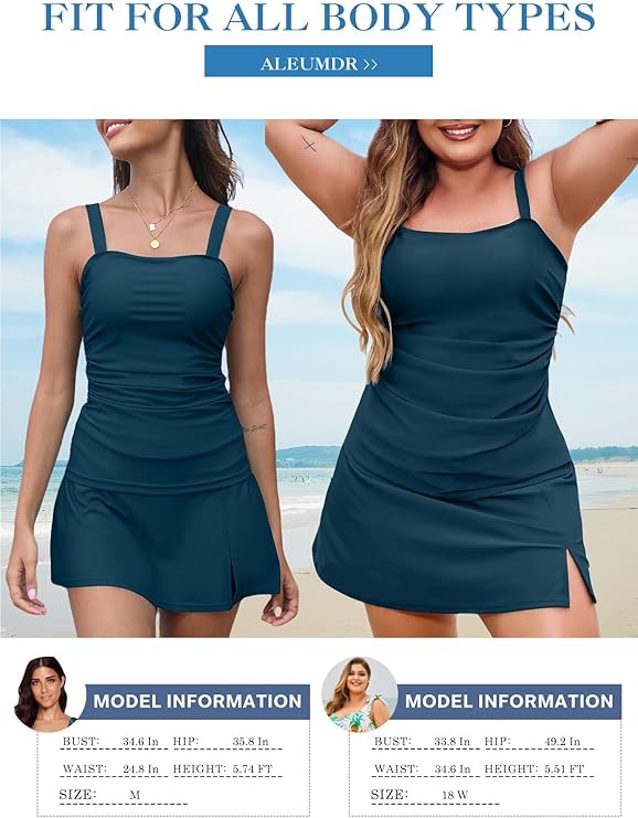 Aleumdr Women's Vintage Tummy Control Two Piece Tankini Swimsuit