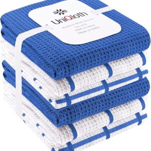 Set of 6 Waffle Kitchen Dish Towels – Soft, Absorbent & Quick-Drying 100% Cotton (Blue)