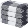 Homaxy Cotton Waffle Weave Plaid Kitchen Towels – Soft, Absorbent, Stylish (4-Pack, 13x28”, White & Dark Grey)