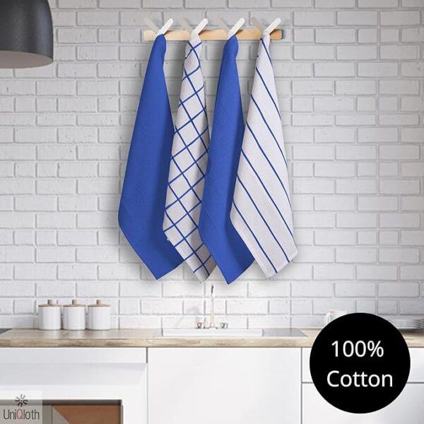 Set of 6 Waffle Kitchen Dish Towels – Soft, Absorbent & Quick-Drying 100% Cotton (Blue)