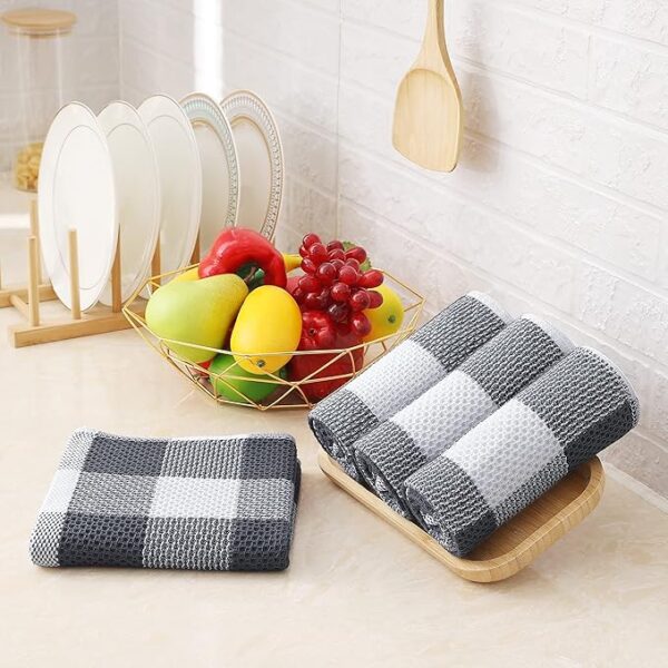 Homaxy Cotton Waffle Weave Plaid Kitchen Towels – Soft, Absorbent, Stylish (4-Pack, 13x28”, White & Dark Grey)