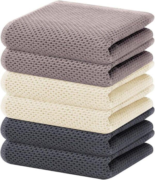 Homaxy Waffle Weave Kitchen Dish Towels – 100% Cotton, Ultra Soft & Quick-Drying (6-Pack, Mixed Colors)