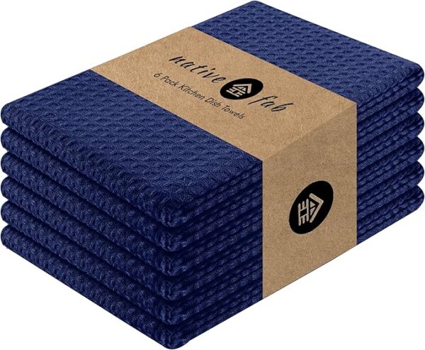 Native Fab Waffle Kitchen Towels – 100% Cotton, Ultra-Absorbent & Quick-Drying (6 Pack)