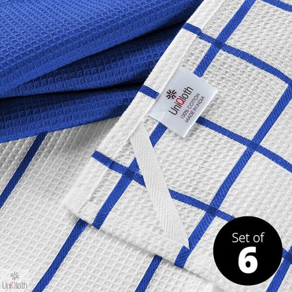 Set of 6 Waffle Kitchen Dish Towels – Soft, Absorbent & Quick-Drying 100% Cotton (Blue)