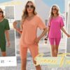Effortless Summer Style – AGSEEM Two-Piece V-Neck Biker Short Set