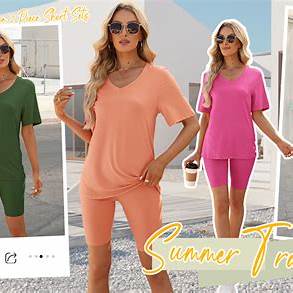 Effortless Summer Style – AGSEEM Two-Piece V-Neck Biker Short Set