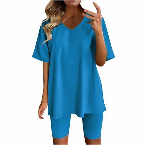 Effortless Summer Style – AGSEEM Two-Piece V-Neck Biker Short Set