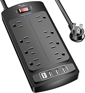 Nuetsa Surge Protector Power Strip – 8 Outlets & 4 USB, 6FT Cord