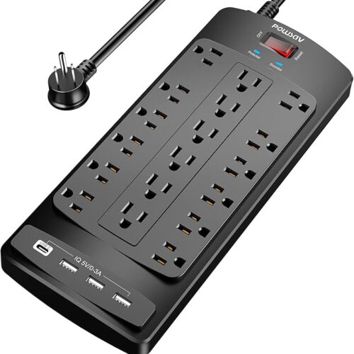 18-Outlet Surge Protector Power Strip – 6FT Heavy-Duty Cord & USB Ports