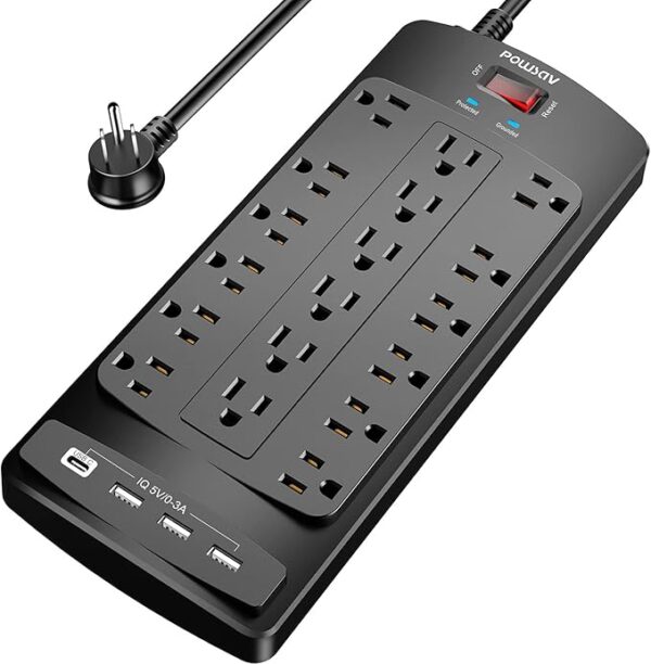 18-Outlet Surge Protector Power Strip – 6FT Heavy-Duty Cord & USB Ports