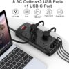 Nuetsa Surge Protector Power Strip – 8 Outlets & 4 USB, 6FT Cord