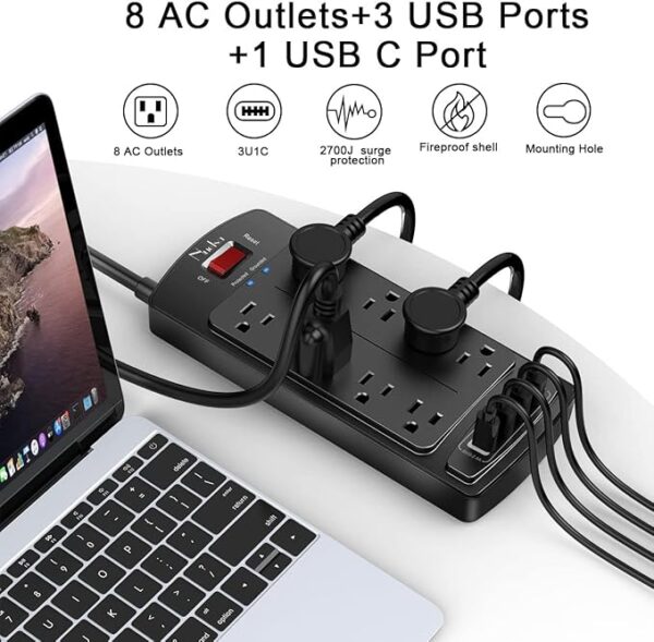 Nuetsa Surge Protector Power Strip – 8 Outlets & 4 USB, 6FT Cord