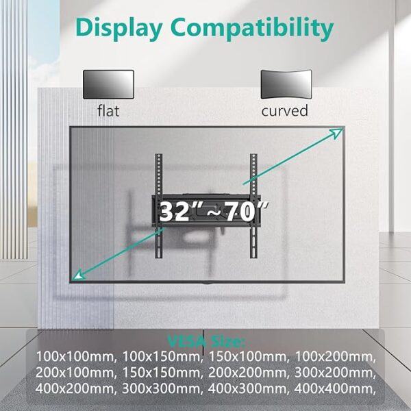 WALI Full Motion TV Wall Mount for 32–70” Flat & Curved TVs